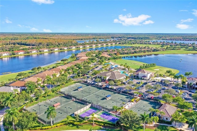 aerial view with a water view