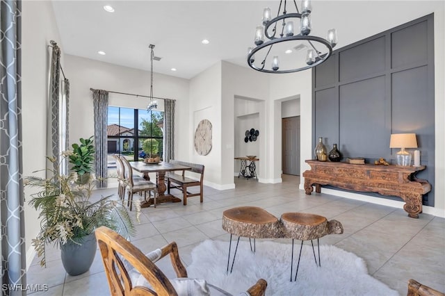 living room featuring light tile patterned floors and a high ceiling