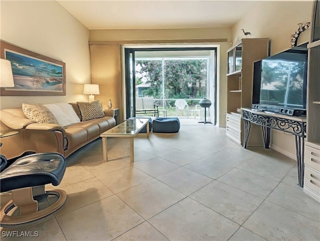 living room featuring light tile patterned floors