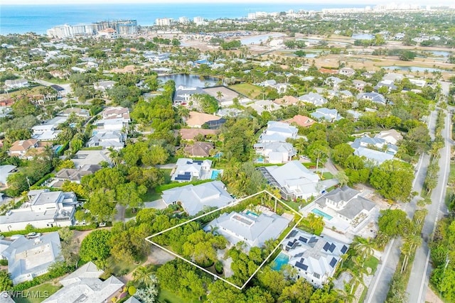 aerial view with a water view