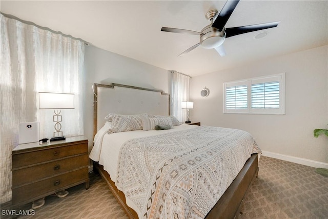 bedroom featuring carpet and ceiling fan