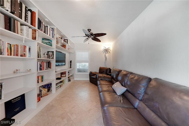 living room featuring ceiling fan