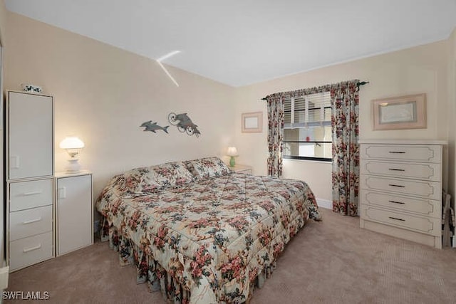 bedroom with light colored carpet