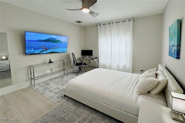 bedroom featuring ceiling fan and wood-type flooring