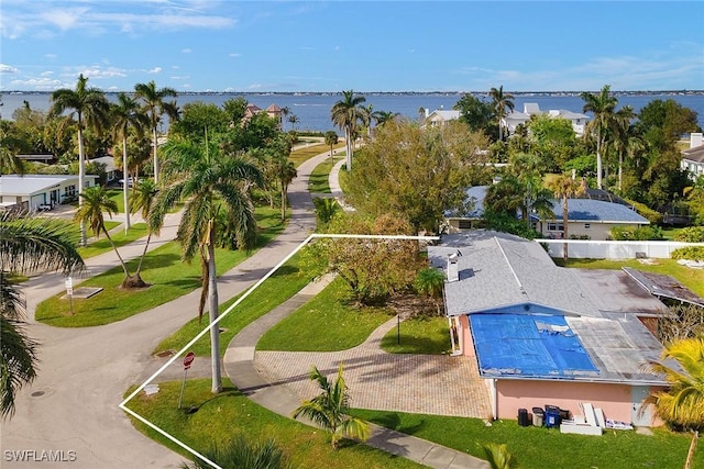 aerial view with a water view