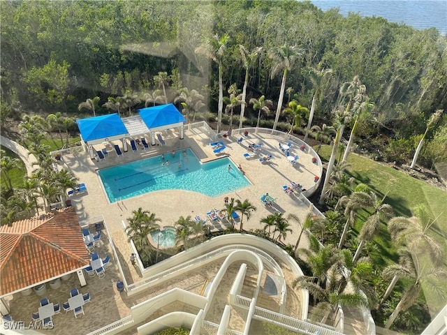 aerial view featuring a water view