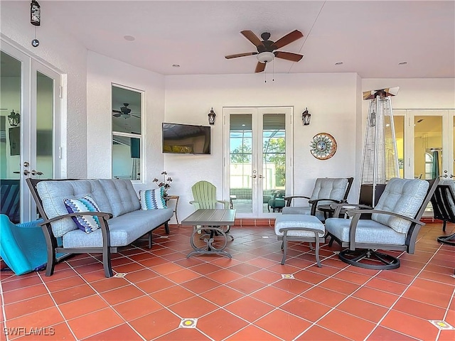 view of patio / terrace featuring french doors and ceiling fan