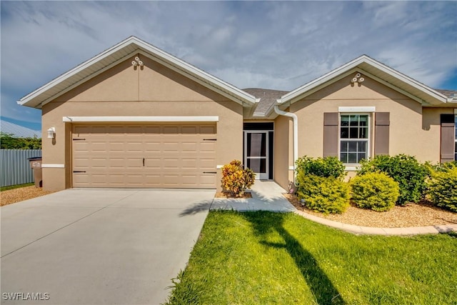 single story home with a garage