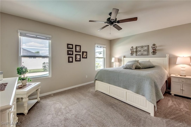 bedroom featuring carpet flooring and ceiling fan