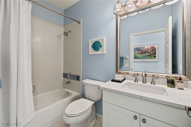 full bathroom featuring vanity, toilet, and shower / bathtub combination with curtain