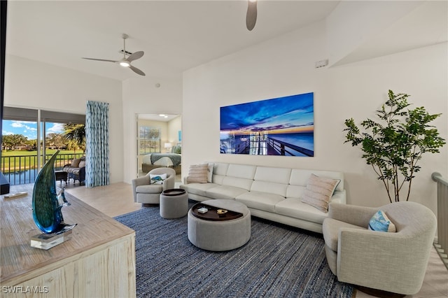 living room featuring ceiling fan