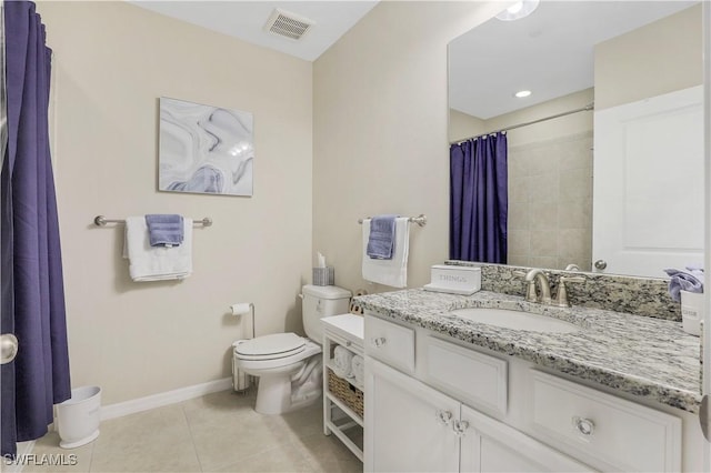 bathroom featuring tile patterned flooring, vanity, and toilet