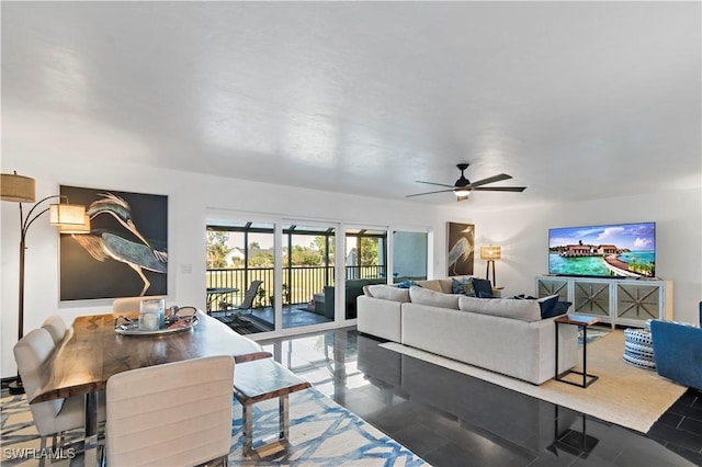 living room with ceiling fan