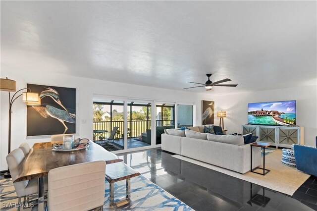 living room featuring ceiling fan