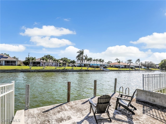 dock area with a water view