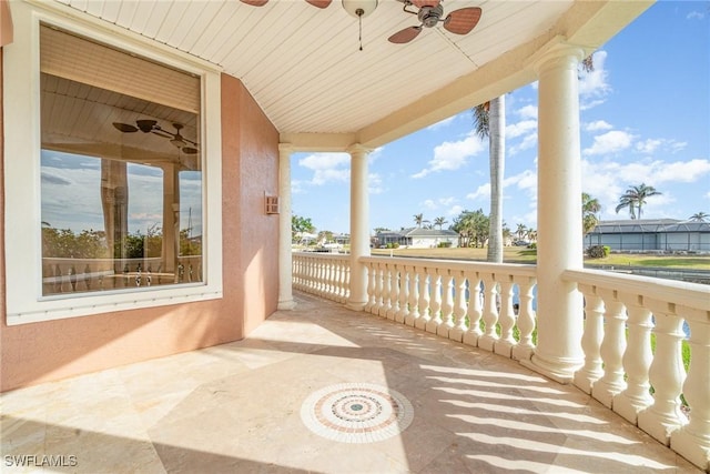 view of patio / terrace with ceiling fan and covered porch