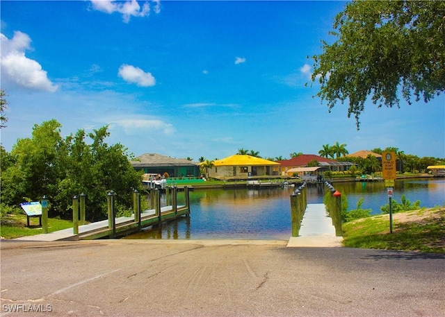 dock area with a water view