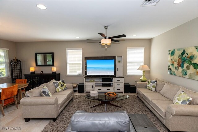 4147 Dutchess Park Rd, Fort Myers, FL 33916 - living room with healthy amount of natural light, a ceiling fan, and recessed lighting