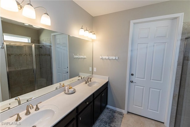 4147 Dutchess Park Rd, Fort Myers, FL 33916 - full bath featuring double vanity, a shower stall, and tile patterned flooring