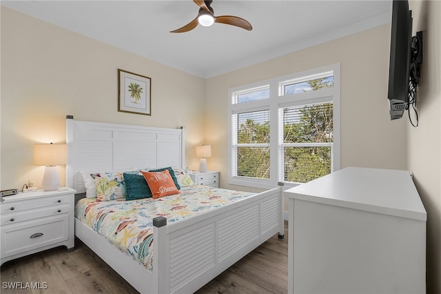 bedroom featuring ceiling fan and light hardwood / wood-style floors