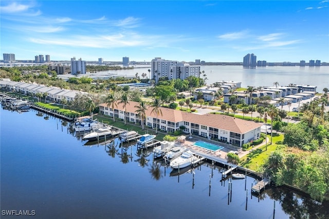 aerial view with a water view