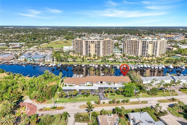 aerial view with a water view