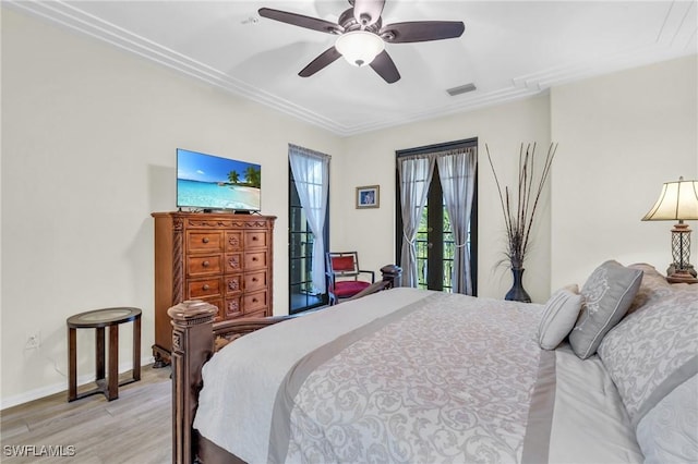 bedroom featuring ceiling fan and light hardwood / wood-style floors