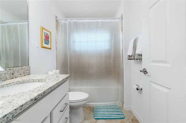 full bathroom with vanity, toilet, and shower / bath combo with shower curtain