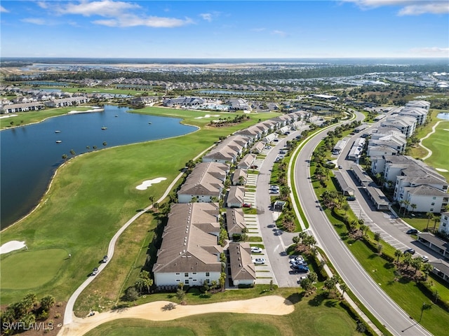 aerial view with a water view