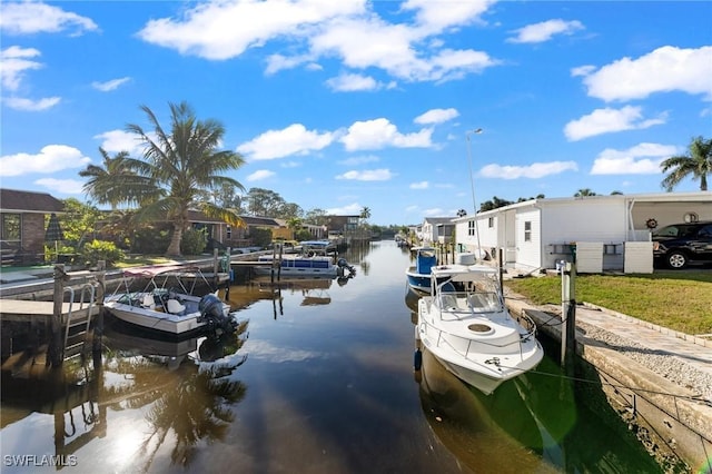 dock area with a water view