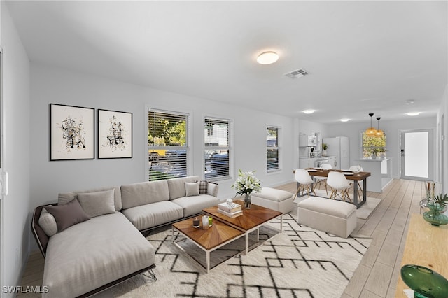 living room featuring light hardwood / wood-style floors