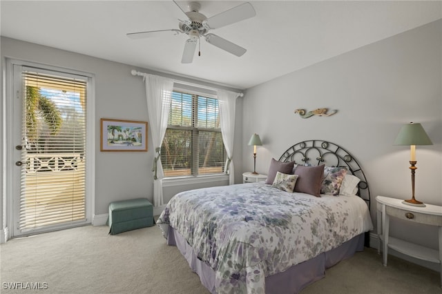 bedroom featuring carpet floors and ceiling fan