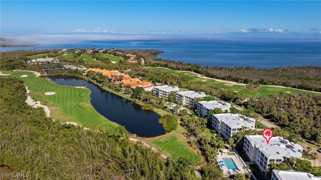 drone / aerial view featuring a water view