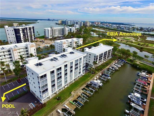 bird's eye view featuring a water view