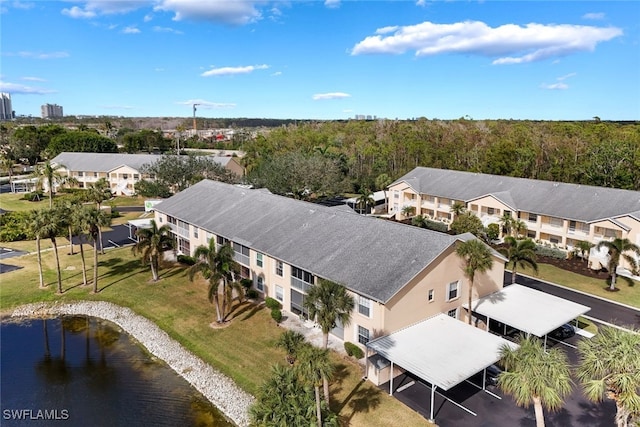 aerial view with a water view