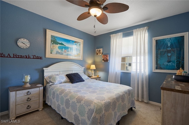 bedroom with carpet flooring and ceiling fan