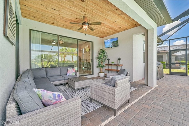 sunroom with wooden ceiling