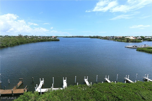 water view with a boat dock