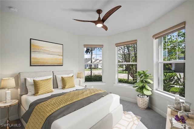 bedroom with carpet flooring and ceiling fan