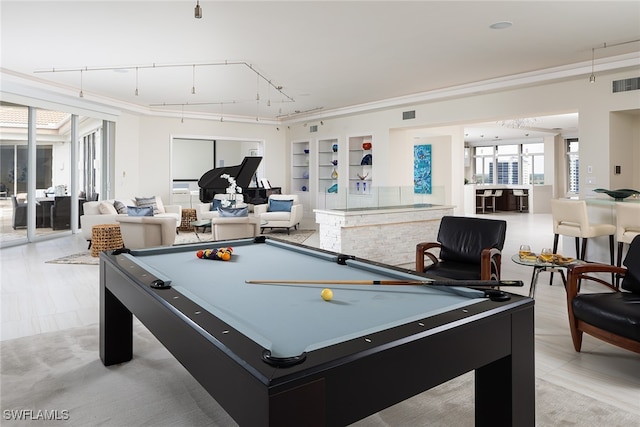 game room featuring track lighting and billiards