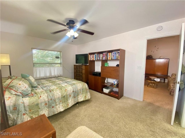 bedroom featuring carpet floors and ceiling fan