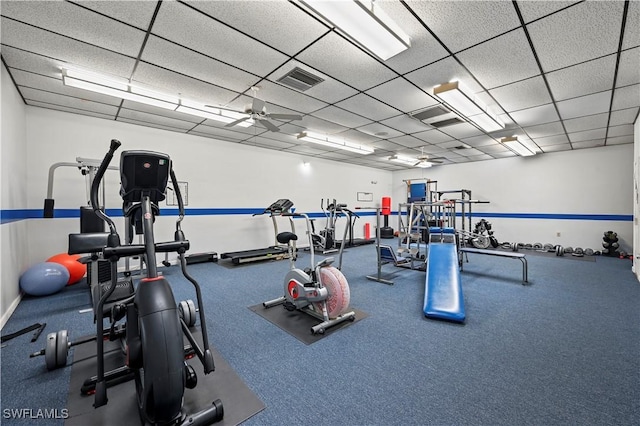 workout area featuring ceiling fan