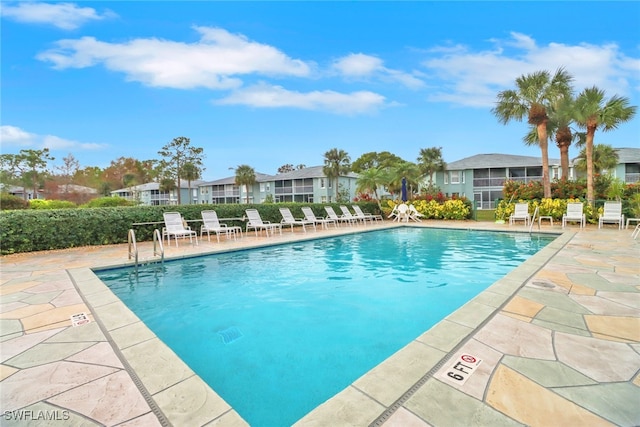 view of swimming pool featuring a patio