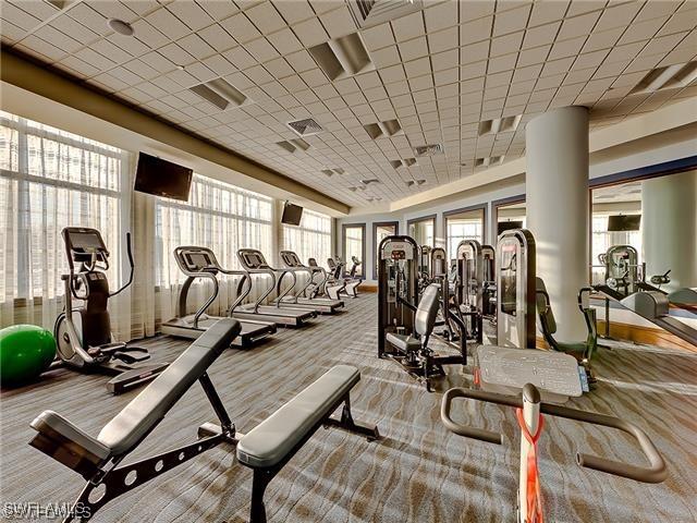 gym with light carpet and a healthy amount of sunlight