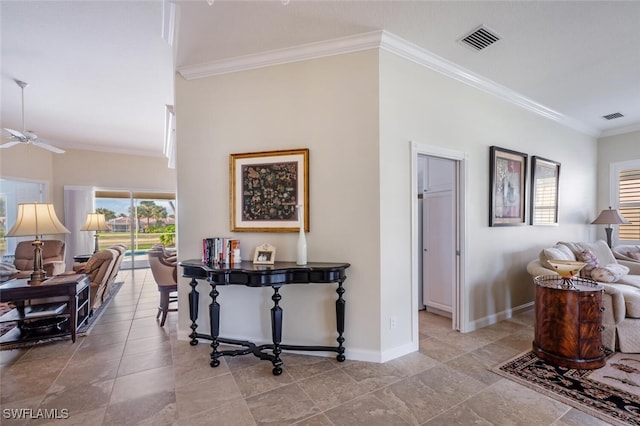 hallway featuring crown molding