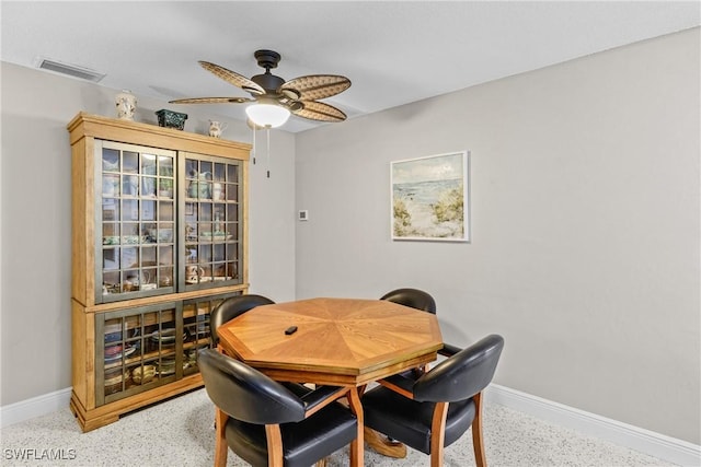 dining area featuring ceiling fan