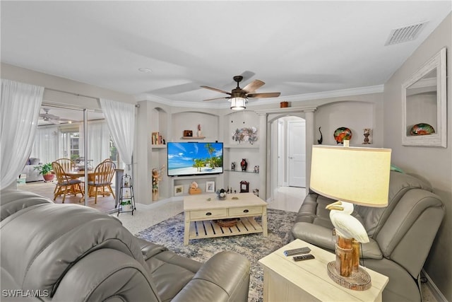 living room with ceiling fan