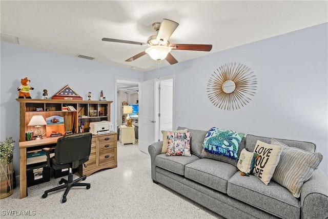 office area with ceiling fan