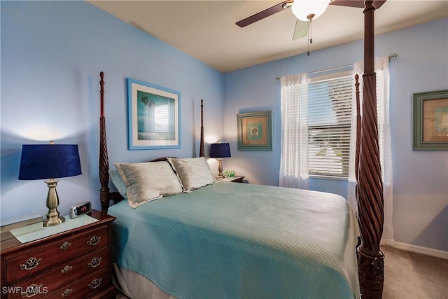 bedroom featuring carpet floors and ceiling fan