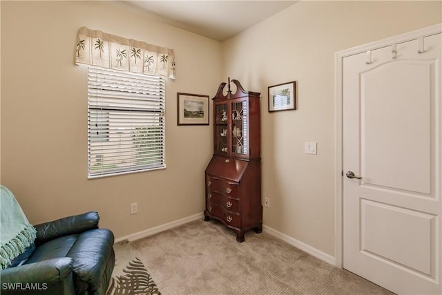 living area with light carpet